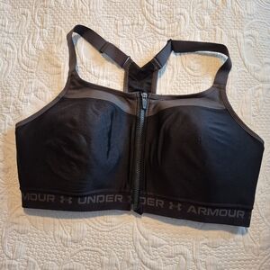 Under Armour womens 42DD High Crossback black front zipper compression bra EUC